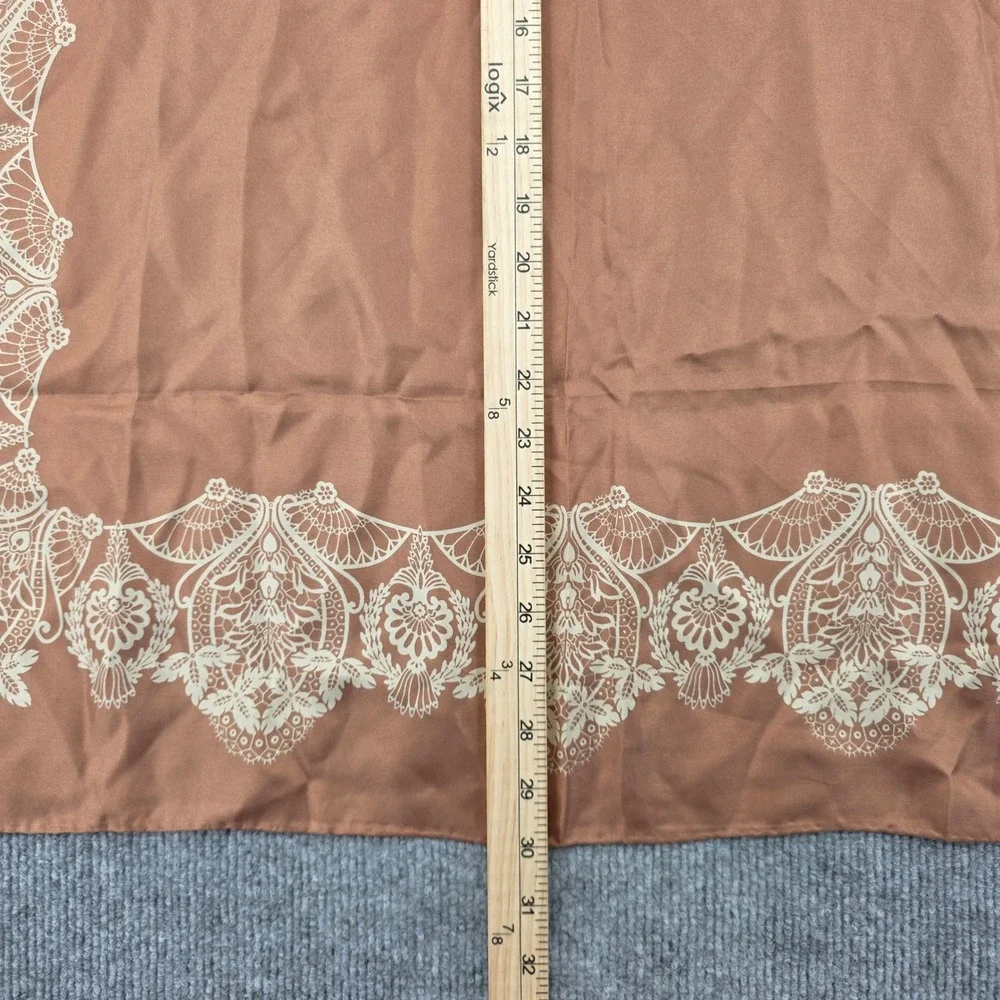 Adolfo Vintage Silk Scarf Copper Brown Cream Lace Floral Border Made in Japan
